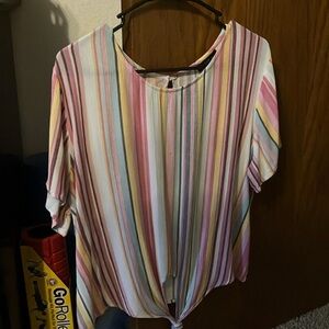 Shein Colorful Striped Crop Top Short Sleeve‎ Tie Front Blouse Summer Casual XL